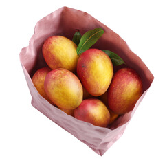 Freshly harvested plums in a pink bag with capturing nature's bounty indoor setting