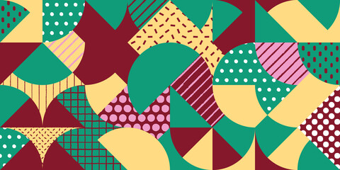 Geometric pattern with retro shapes and dotted textures