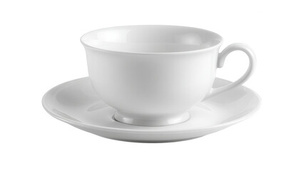 White porcelain teacup and saucer, isolated on transparent background