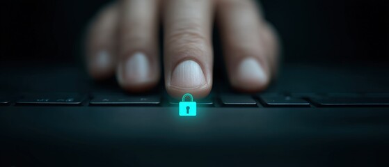 Cybersecurity action secure digital lockdown virtual environment technology close-up viewpoint data protection concept