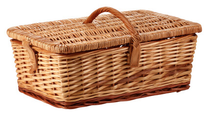 Wicker picnic basket isolated on transparent background