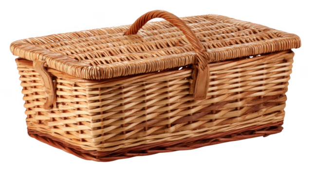 Wicker picnic basket isolated on transparent background