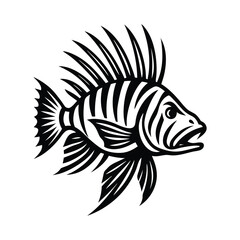 Line Fish Silhouette Vector Art, Minimal black line fish silhouette vector illustration on white background for modern marine artwork