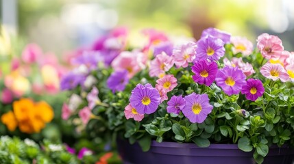 Colorful calibrachoa flowers blooming in garden center