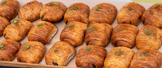 Mini croissant set on paper. French puff pastries