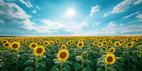 Fototapeta premium Vibrant Sunflower Field Under a Sunny Sky