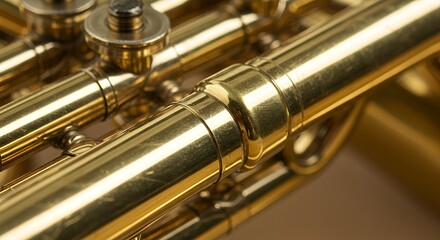 Obraz premium Close-up of a Brass Trumpet's Intricate Valve System and Tubing