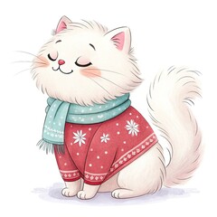 seamless watercolor pattern cats Put on a sweater on white background	
