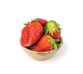 Fresh strawberry isolated, whole ripe straw berry, red juicy imperfect strawberri with green leaves