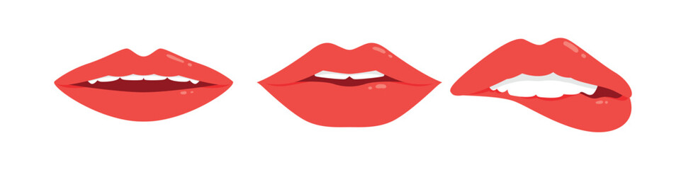 Sexy lips of women or girls flat vector illustrations set