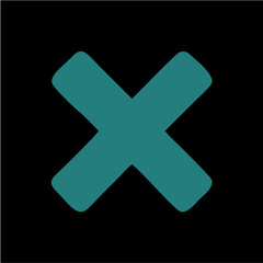 Obraz premium Minimalist Teal “X” Icon on Black Background – Cancel, Close, or Abstract Intersection Vector Symbol,A clean and symmetrical teal-colored “X” icon, centered on a black background. This minimal vector 