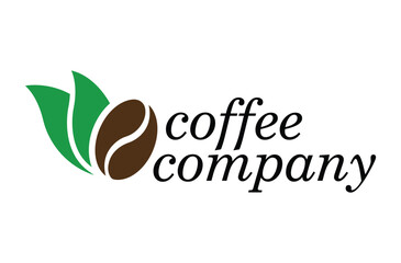 Coffee Bean with Green Leaves Logo  Natural and Fresh Coffee Branding