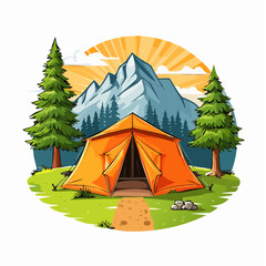 Camping Tent in Nature Modern Comic Style Icon