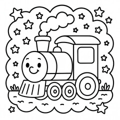 Cute Cartoon Steam Train Surrounded by Stars