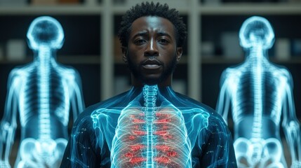 Man with overlayed x-ray of chest and lungs