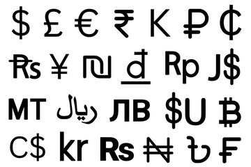 Set of currency icons, set of different currencies icons,