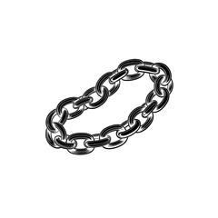 Detailed depiction of a metallic chain link bracelet showcasing intricate design and craftsmanship in monochrome style