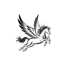 Majestic winged horse Pegasus soaring through the sky in a dynamic leap, symbolizing freedom and imagination