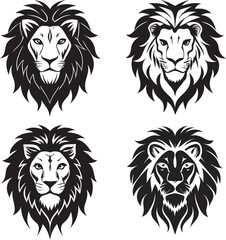 A collection of majestic stylized lion illustrations, depicting the regal animal in poses, showcasing its powerful and iconic features