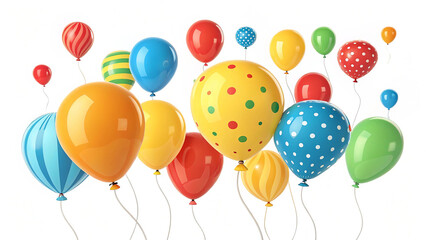 Colorful floating balloons with diverse patterns for birthday celebrations or festive events