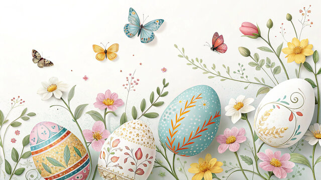 Colorful easter egg decorations with flowers and butterflies a festive spring celebration