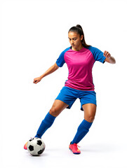 Soccer Player Controlling Ball-Control Action on White Background