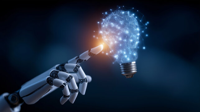 AI Innovation and Creativity with Robotic Hand and Lightbulb