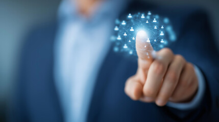 A businessman engaging with a CRM network for customer service