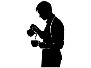 Silhouette of barista pouring coffee into cup: A detailed silhouette of a barista, expertly pouring coffee into a cup, showcasing the artistry and precision of coffee making.