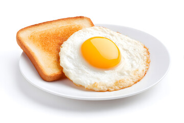 Fototapeta premium Fried Egg and Toast on Plate, Isolated on White