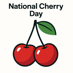 National Cherry Day, cherry vector illustration, pair of cherries icon, red cherry flat design, fruit vector EPS, clean cherry graphic, stylized cherry vector, cherry stem icon, fruit celebration day,