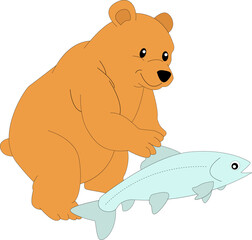 Bear and fish cartoon
