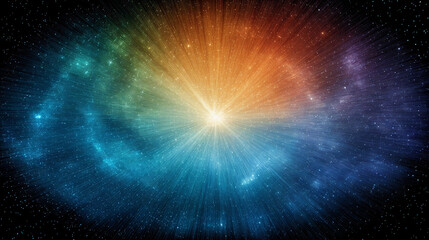 Fototapeta premium Vibrant cosmic explosion radiating light and color in a deep space setting with twinkling stars scattered in the background