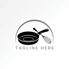 Logo design graphic concept creative premium vector stock image top sell cooking pan and egg beater chef cooking cafe menu shaker food cake bakery tea