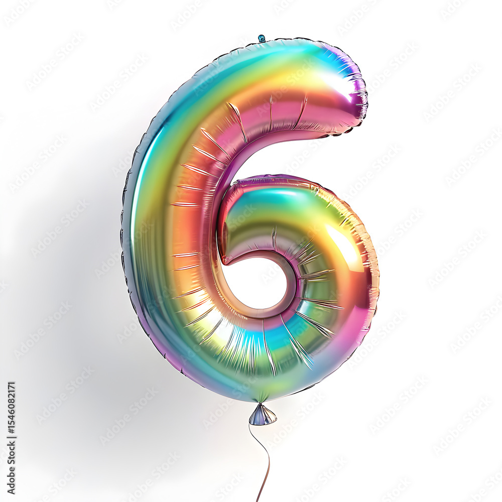 Fototapete a balloon shaped like the number 6,holographic metallic finish with realistic reflections and smooth