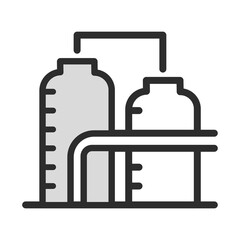 Industrial Plant Outline Icon. Vector illustration in modern solid style of factory or refinery building. Perfect for manufacturing, energy, or chemical industry design.