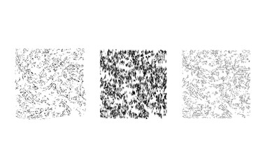 A unique set abstract textures showcasing dynamic hand drawn lines, dense brush strokes, and scattered linear patterns. This high resolution trio captures a blend of motion, chaos, and minimalism 