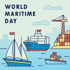World Maritime Day Shipping Sea and Cargo Ships Illustration