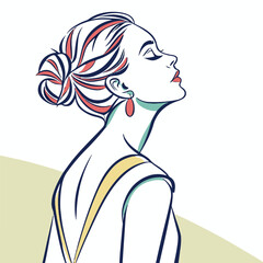 Modern portrait of a female with vibrant hair lines and abstract design perfect for fashion themes.
