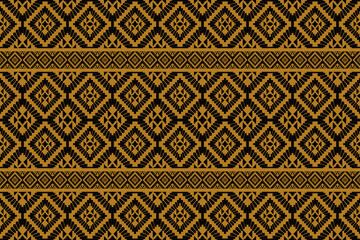 A seamless traditional Thai tribal pattern with diamond-shaped motifs arranged symmetrically in black and ivory tones. This minimalist pixel-style design is inspired by northeastern Thai weaving, feat