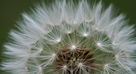 Intricate Details of a Mature Dandelion Seed Head, Close-Up Macro Photography