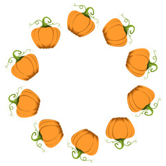 Pumpkin circle frame. The round border is made of autumn pumpkins. Autumn, fall. Flat vector clipart