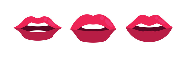 Sexy lips of women or girls flat vector illustrations set