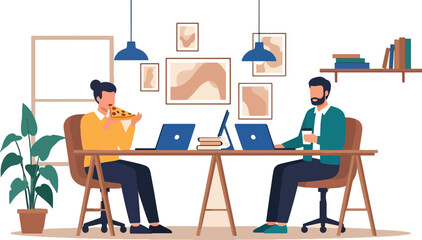 Collaborative Teamwork Colleagues Enjoying Lunch Break at Office Desk