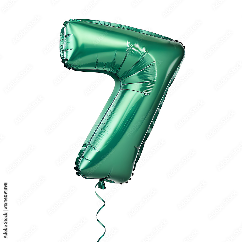 Fototapete a balloon shaped like the number 7,emerald green metallic finish with realistic reflections and smoo