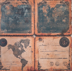 Antique Travel Ticket Design, Faded Ink with Postmark, Weathered Edges, Soft Parchment Texture,...