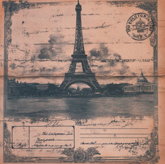 Antique Travel Ticket Design, Faded Ink with Postmark, Weathered Edges, Soft Parchment Texture,...