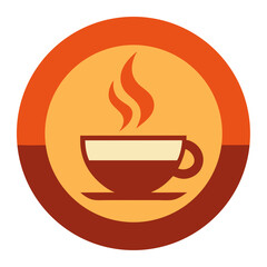 Hot coffee cup icon in a circular badge design