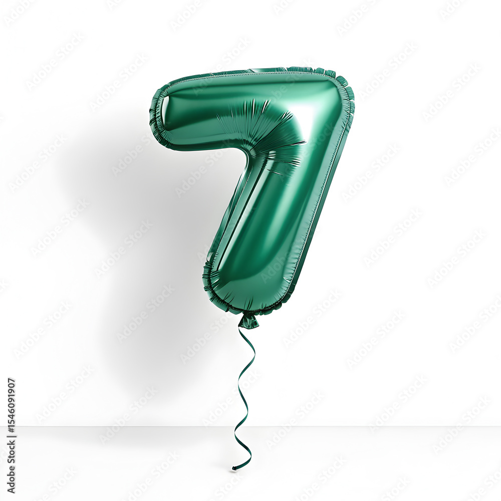Fototapete a balloon shaped like the number 7,emerald green metallic finish with realistic reflections and smoo