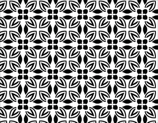 Fototapeta premium Black and White Interlocking Floral Geometric Pattern